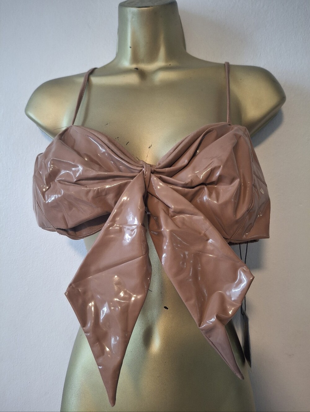 Women's Bow Front Patent Crop Top in Mauve